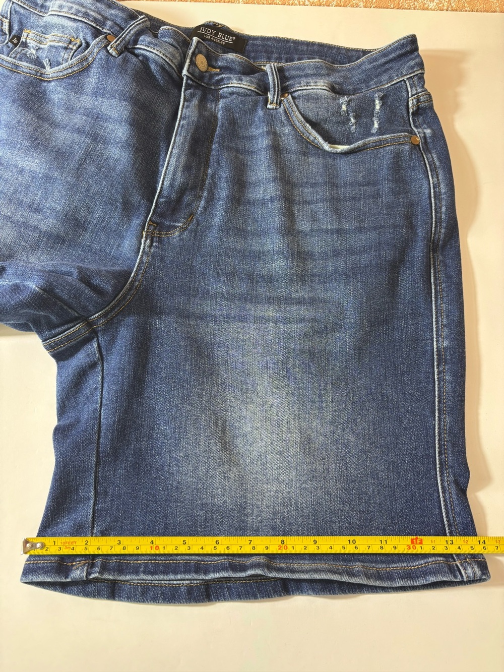 Judy Blue Denim Bermuda Shorts Hi-Rise Tummy Control Distressed Blue Size 3XL - Picture 13 of 13